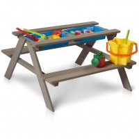 Masuta cu Bancute din lemn si Cutie cu Nisip - Bancuta cu Masuta Picnic si Activitati 2 in 1 cu recipente pentru nisip si apa Masuta cu Bancute din lemn si Cutie cu Nisip - Bancuta cu Masuta Picnic si Activitati 2 in 1 cu recipente pentru nisip si apa